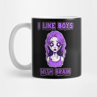 Zombie Halloween "I Like Boys With Brain" Violet Cute Pastel Retro Mug